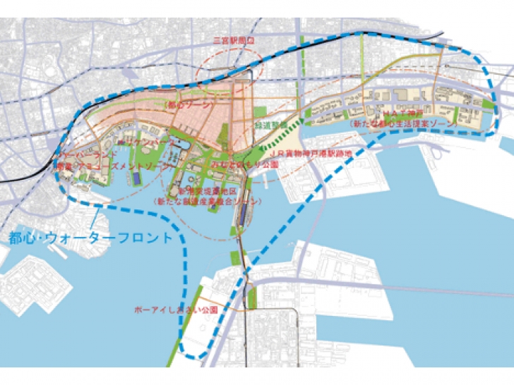 神戸「都心・ウォーターフロントのエリア（将来構想も含む）」